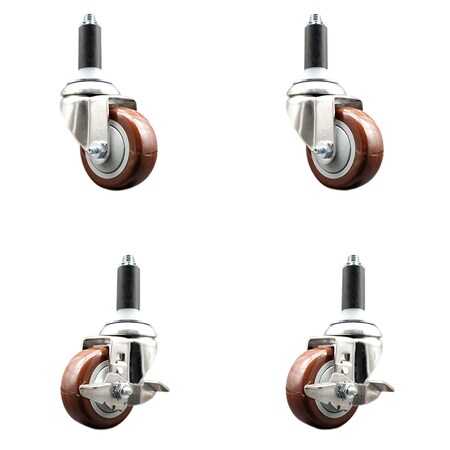Service Caster 3.5 Inch 316SS Maroon Poly Swivel 1 Inch Expanding Stem Caster Brake, 2PK SS316EX20S3514-PPUB-MRN-2-TLB-2-1